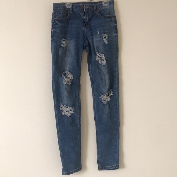 Distressed denim skinny jeans medium blue size 5 - Picture 4 of 8
